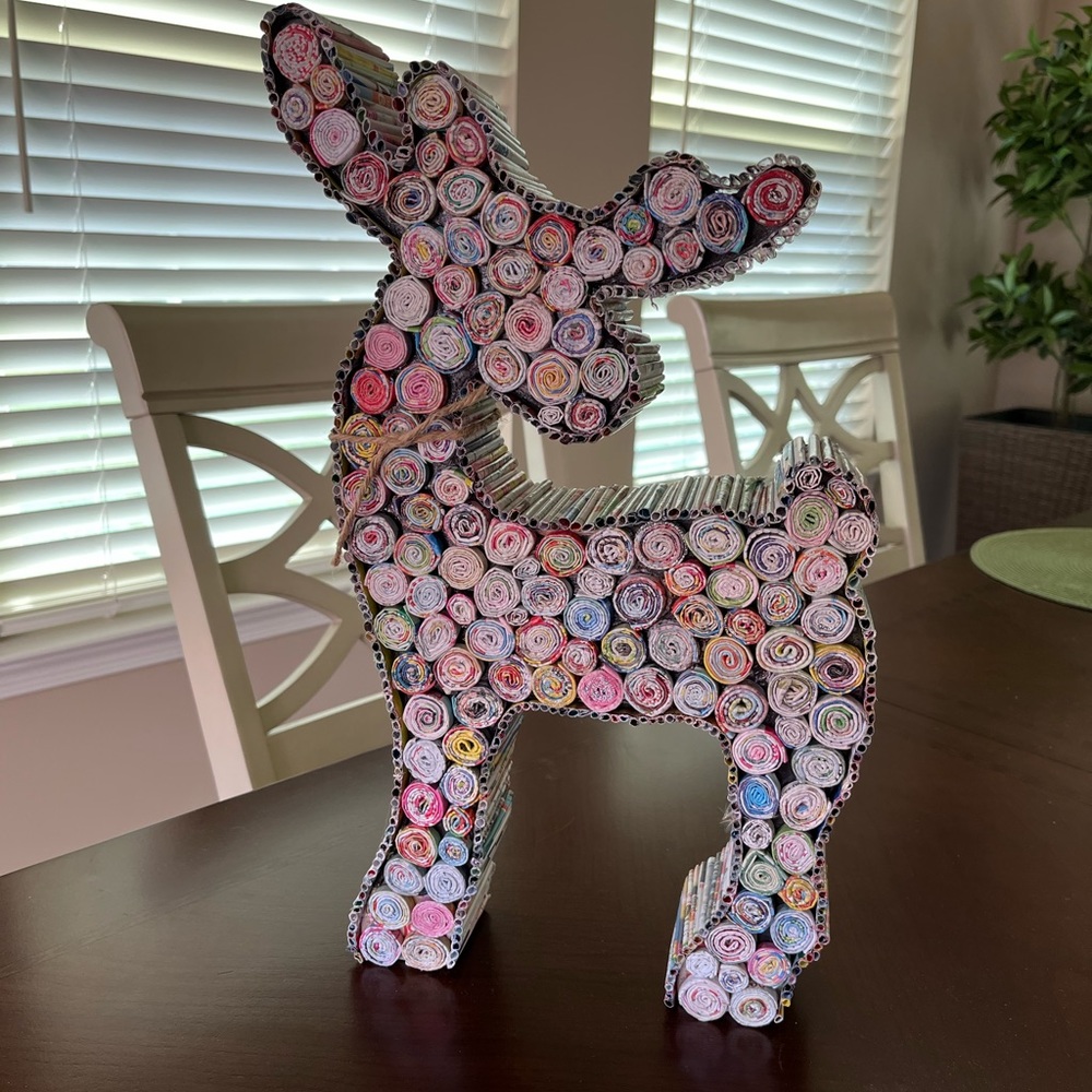 Colorful and Unique Decorative Reclaimed Magazine Reindeer 16” 1/4 tall x 8” 1/2